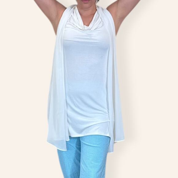 White House Black Market White Blouse Womens Stretch Layered Swing Neck Sz S - Picture 3 of 3